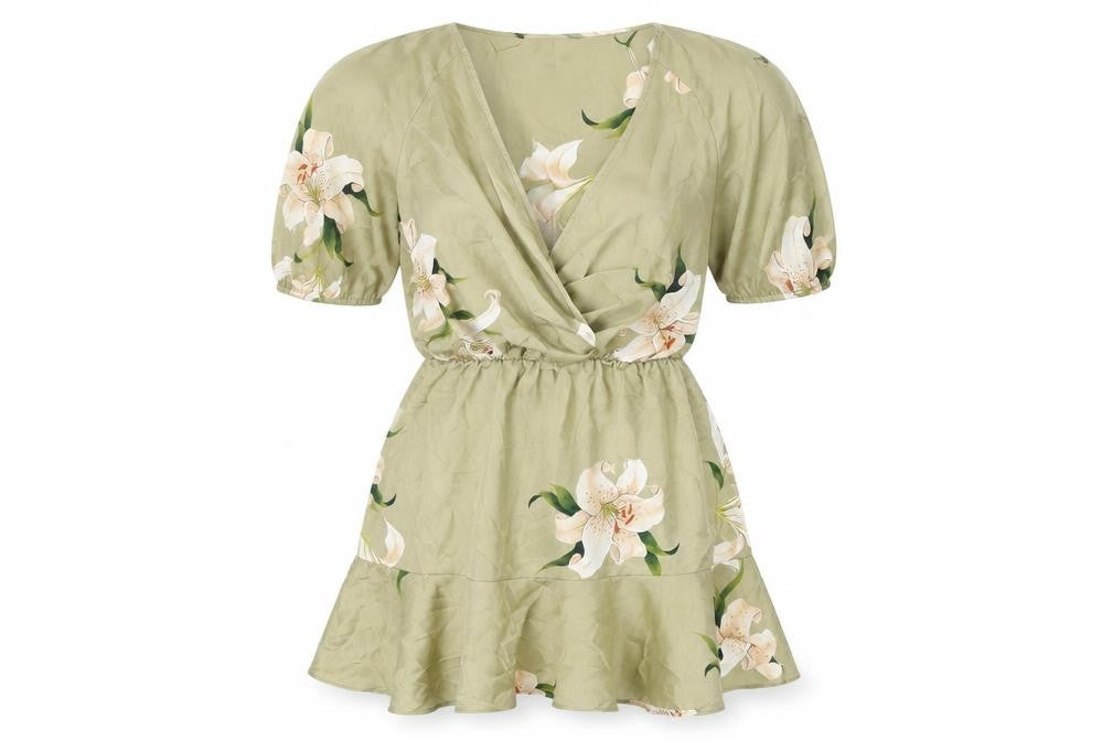 Zara Womens Green Floral Polyester Skater Dress Size XS V-Neck Pullover