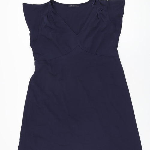 Marks and Spencer Womens Blue Polyester Shift Size 16 V-Neck Tie