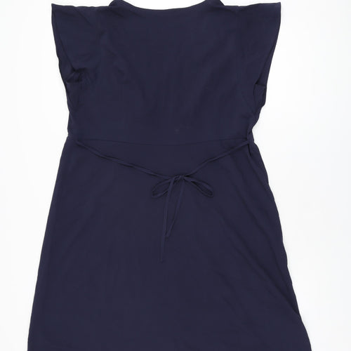Marks and Spencer Womens Blue Polyester Shift Size 16 V-Neck Tie