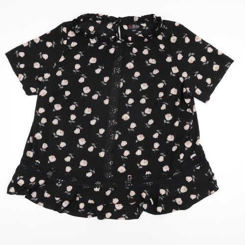 Lovedrobe Womens Black Floral Polyester Basic T-Shirt Size 26 Boat Neck