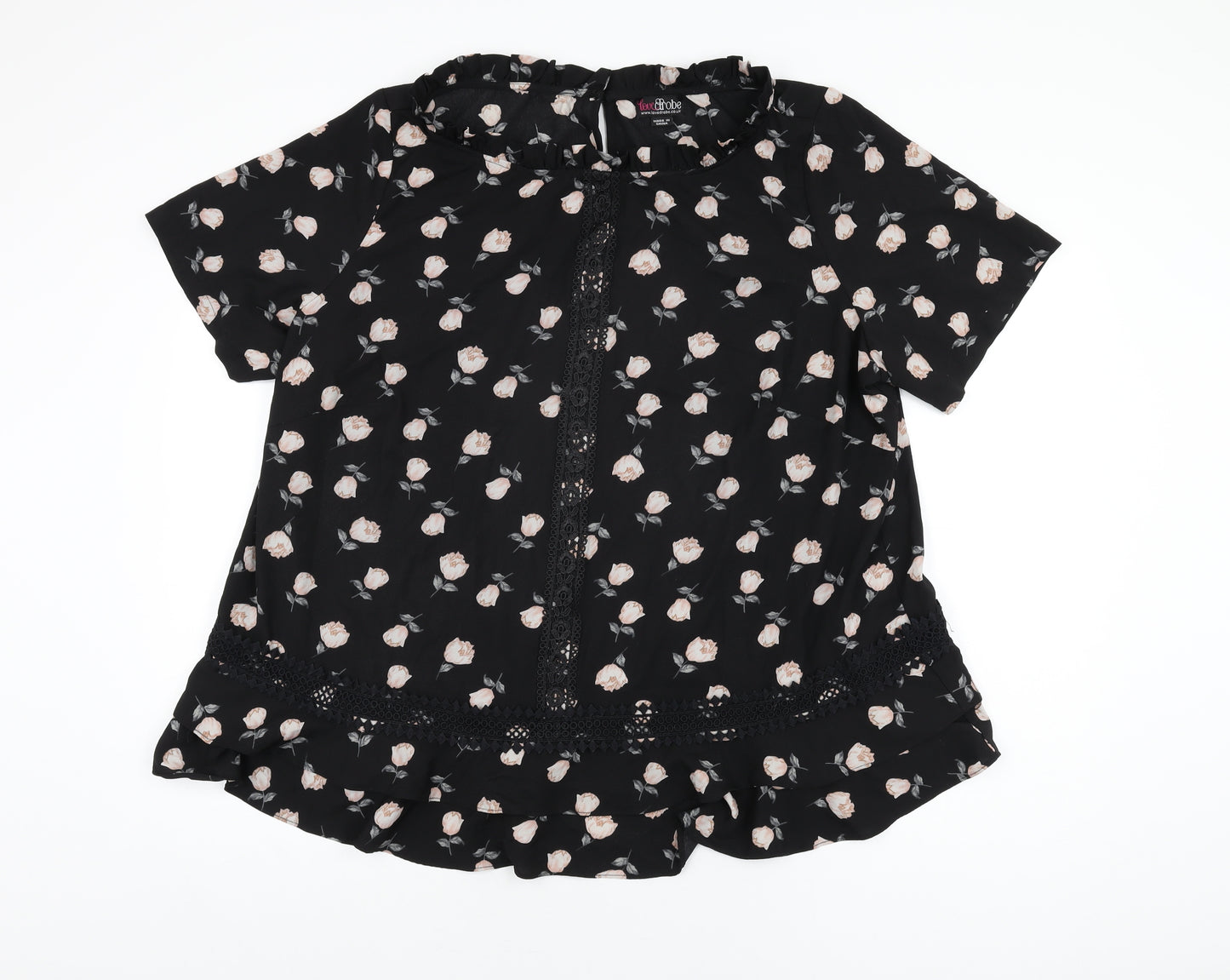 Lovedrobe Womens Black Floral Polyester Basic T-Shirt Size 26 Boat Neck