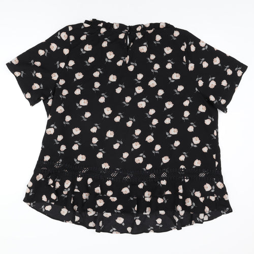 Lovedrobe Womens Black Floral Polyester Basic T-Shirt Size 26 Boat Neck
