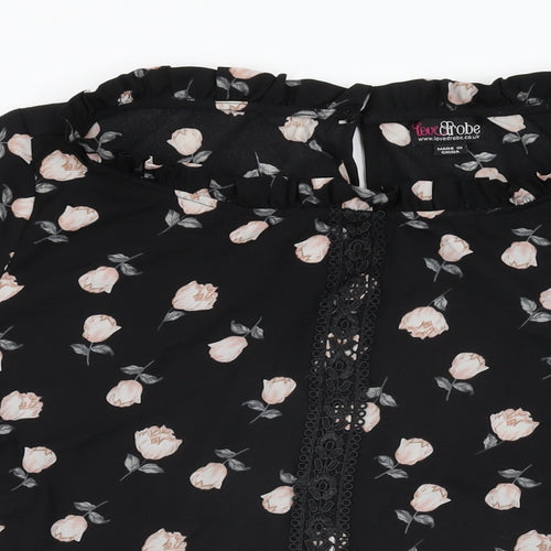 Lovedrobe Womens Black Floral Polyester Basic T-Shirt Size 26 Boat Neck