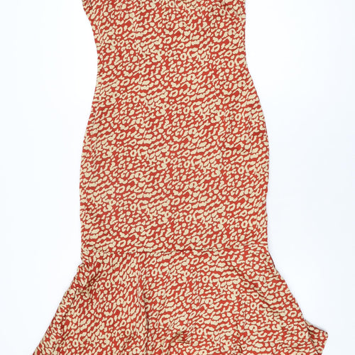 PRETTYLITTLETHING Womens Red Animal Print Polyester Bodycon Size 10 V-Neck Zip