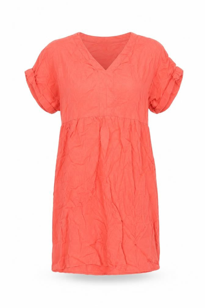 Front view of Briggs New York women’s red linen shift, size M, v-neck pullover