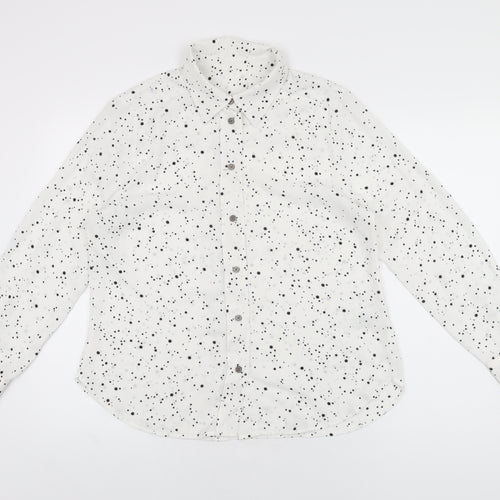 Marks and Spencer Womens White Geometric Polyester Basic Button-Up Size 12 Collared