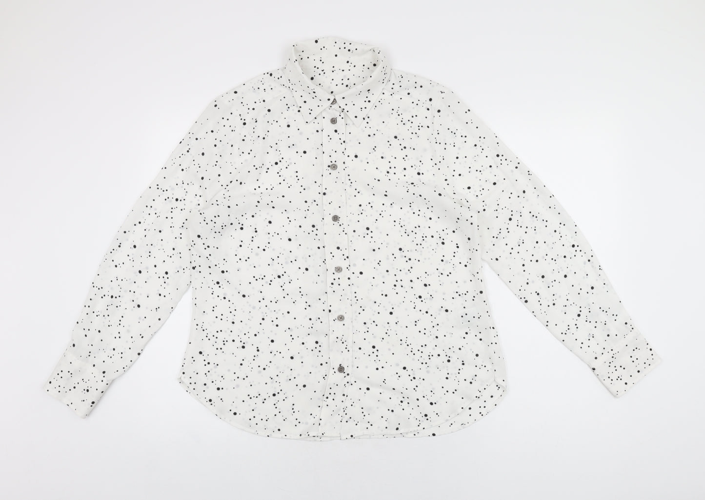 Marks and Spencer Womens White Geometric Polyester Basic Button-Up Size 12 Collared