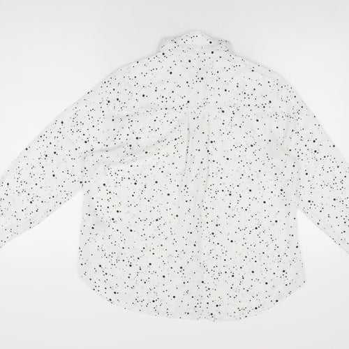 Marks and Spencer Womens White Geometric Polyester Basic Button-Up Size 12 Collared