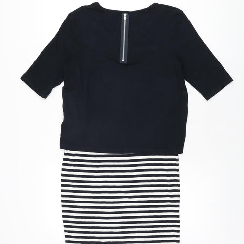 NEXT Womens Blue Striped Polyester Bodycon Size 10 Round Neck Zip
