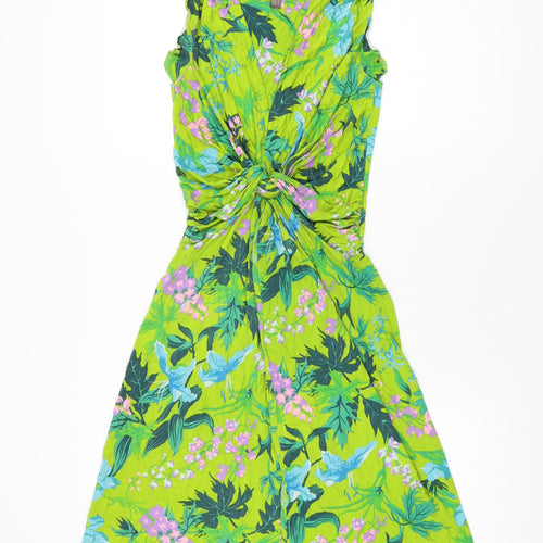 Fever Womens Green Floral Viscose A-Line Size 8 V-Neck Pullover