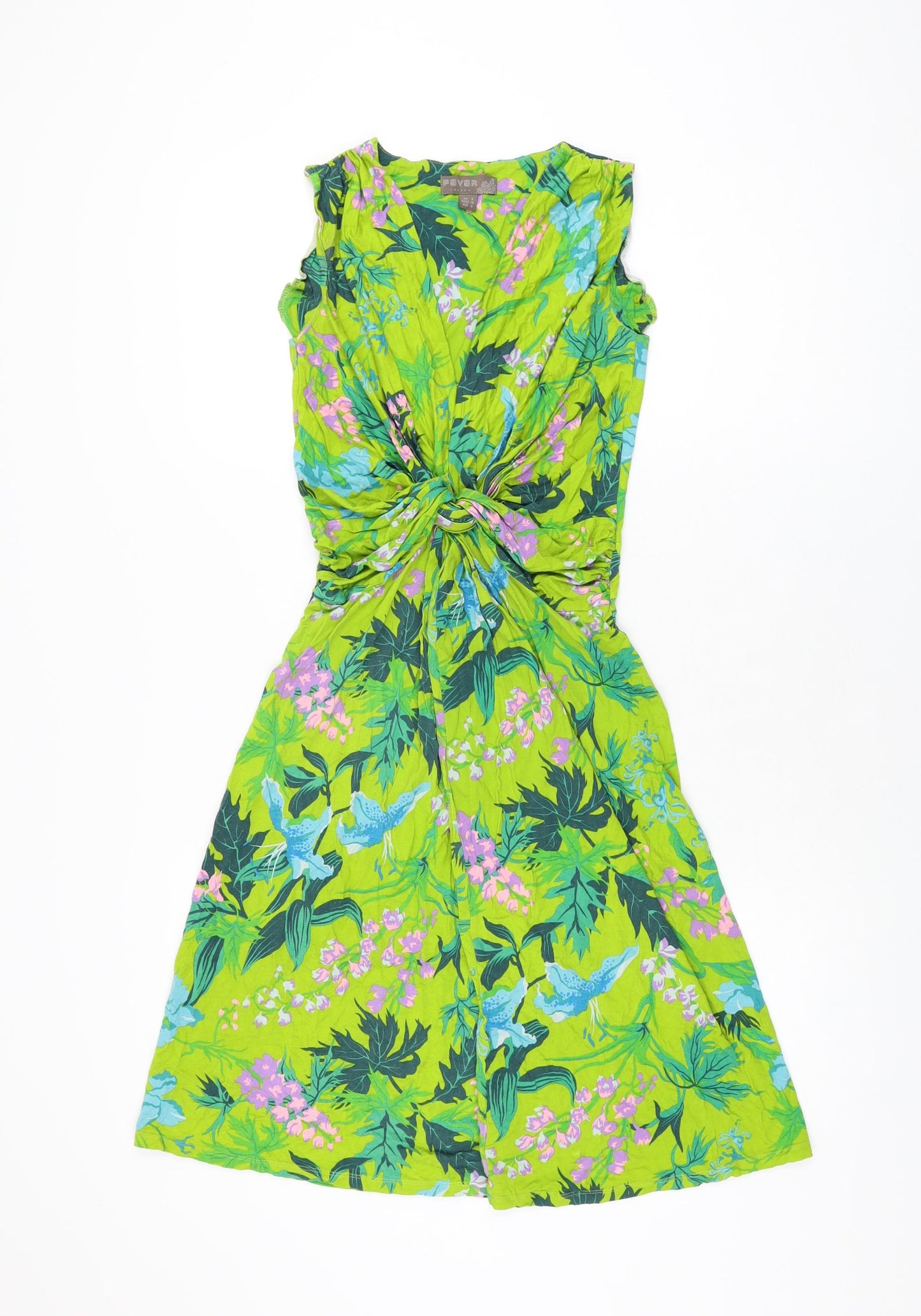 Fever Womens Green Floral Viscose A-Line Size 8 V-Neck Pullover