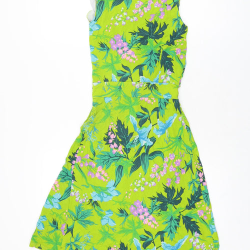 Fever Womens Green Floral Viscose A-Line Size 8 V-Neck Pullover