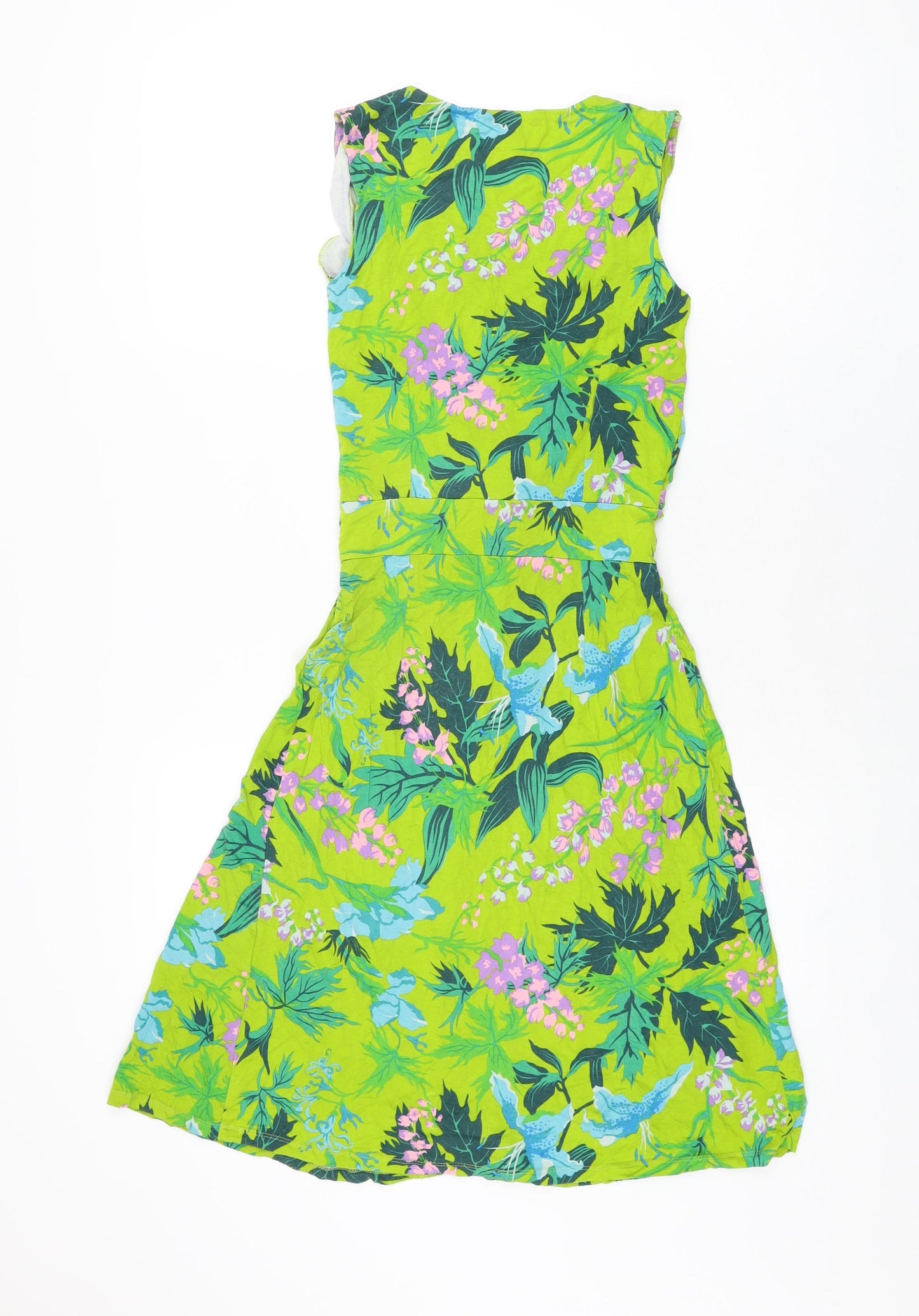 Fever Womens Green Floral Viscose A-Line Size 8 V-Neck Pullover