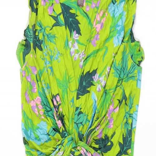 Fever Womens Green Floral Viscose A-Line Size 8 V-Neck Pullover