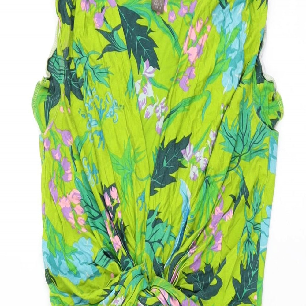 Fever Womens Green Floral Viscose A-Line Size 8 V-Neck Pullover