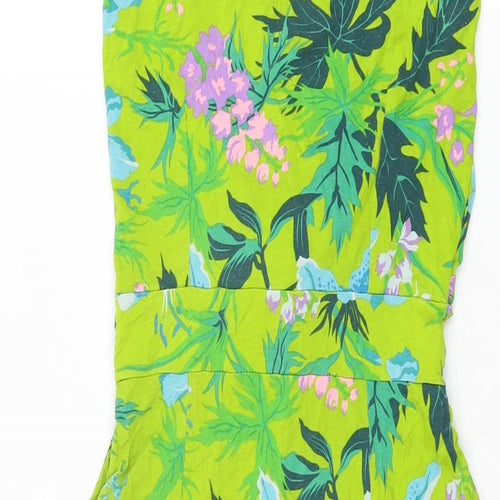 Fever Womens Green Floral Viscose A-Line Size 8 V-Neck Pullover
