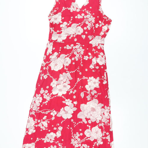 Great Plains Womens Pink Floral Cotton A-Line Size XS V-Neck Zip