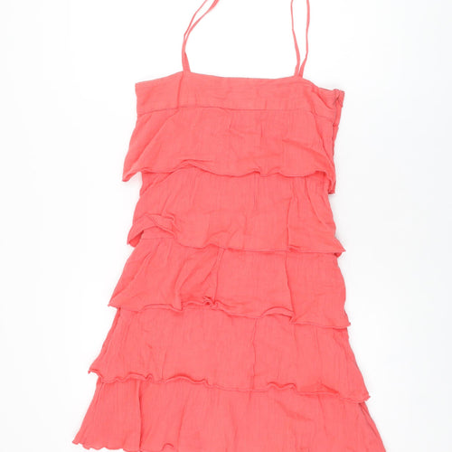 Topshop Womens Pink Cotton Shift Size 10 Square Neck Zip