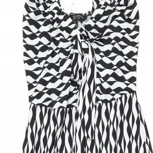 Dorothy Perkins Womens White Geometric Polyester A-Line Size 8 V-Neck Pullover
