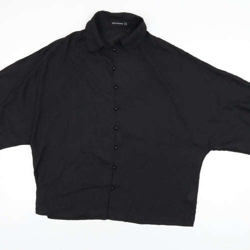PRETTYLITTLETHING Womens Black Polyester Basic Button-Up Size 12 Collared