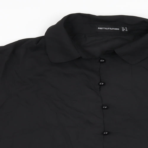 PRETTYLITTLETHING Womens Black Polyester Basic Button-Up Size 12 Collared