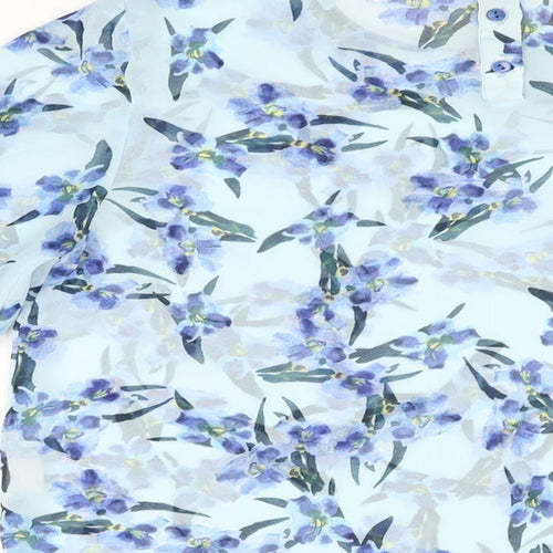 Zara Womens Blue Floral Polyester Basic Blouse Size S Round Neck