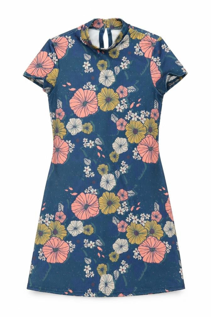 ASOS Womens Blue Floral Polyester Mini Size 6 High Neck Button