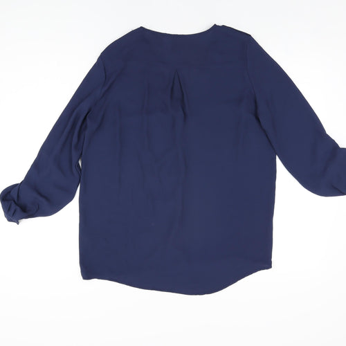 H&M Womens Blue Polyester Basic Button-Up Size 8 V-Neck