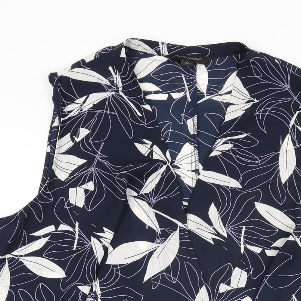 Banana Republic Womens Blue Floral Polyester Basic Blouse Size M V-Neck
