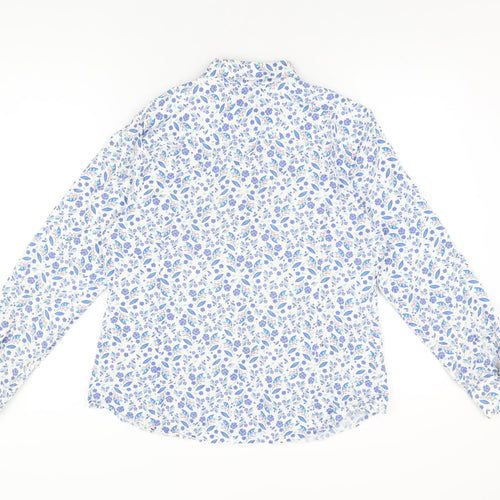 Charles Tyrwhitt Womens White Floral Cotton Basic Button-Up Size 14 Collared
