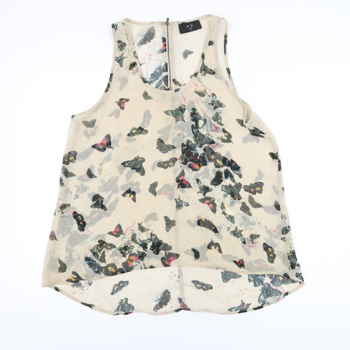 AX Paris Womens Beige Geometric Polyester Basic T-Shirt Size 14 Scoop Neck - Butterfly Print