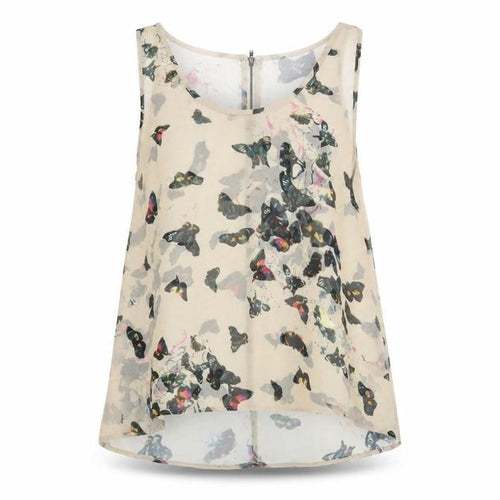AX Paris Womens Beige Geometric Polyester Basic T-Shirt Size 14 Scoop Neck - Butterfly Print
