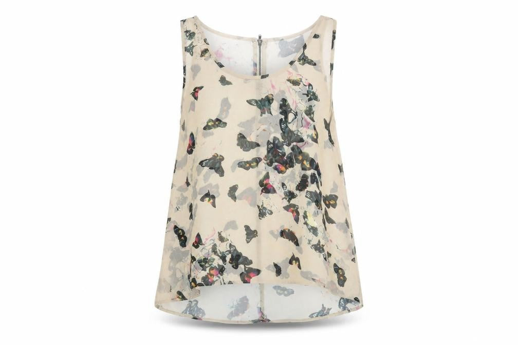 AX Paris Womens Beige Geometric Polyester Basic T-Shirt Size 14 Scoop Neck - Butterfly Print
