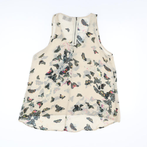 AX Paris Womens Beige Geometric Polyester Basic T-Shirt Size 14 Scoop Neck - Butterfly Print