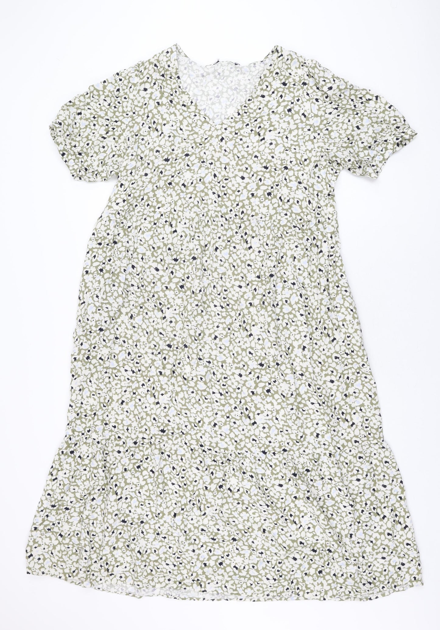 Marks and Spencer Womens Green Floral Viscose A-Line Size 16 V-Neck Pullover