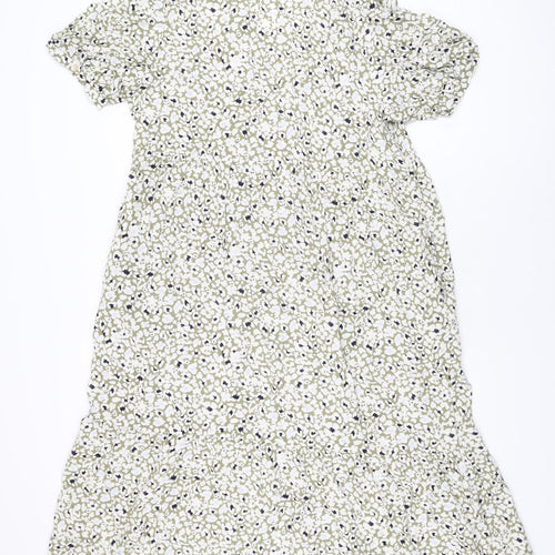 Marks and Spencer Womens Green Floral Viscose A-Line Size 16 V-Neck Pullover