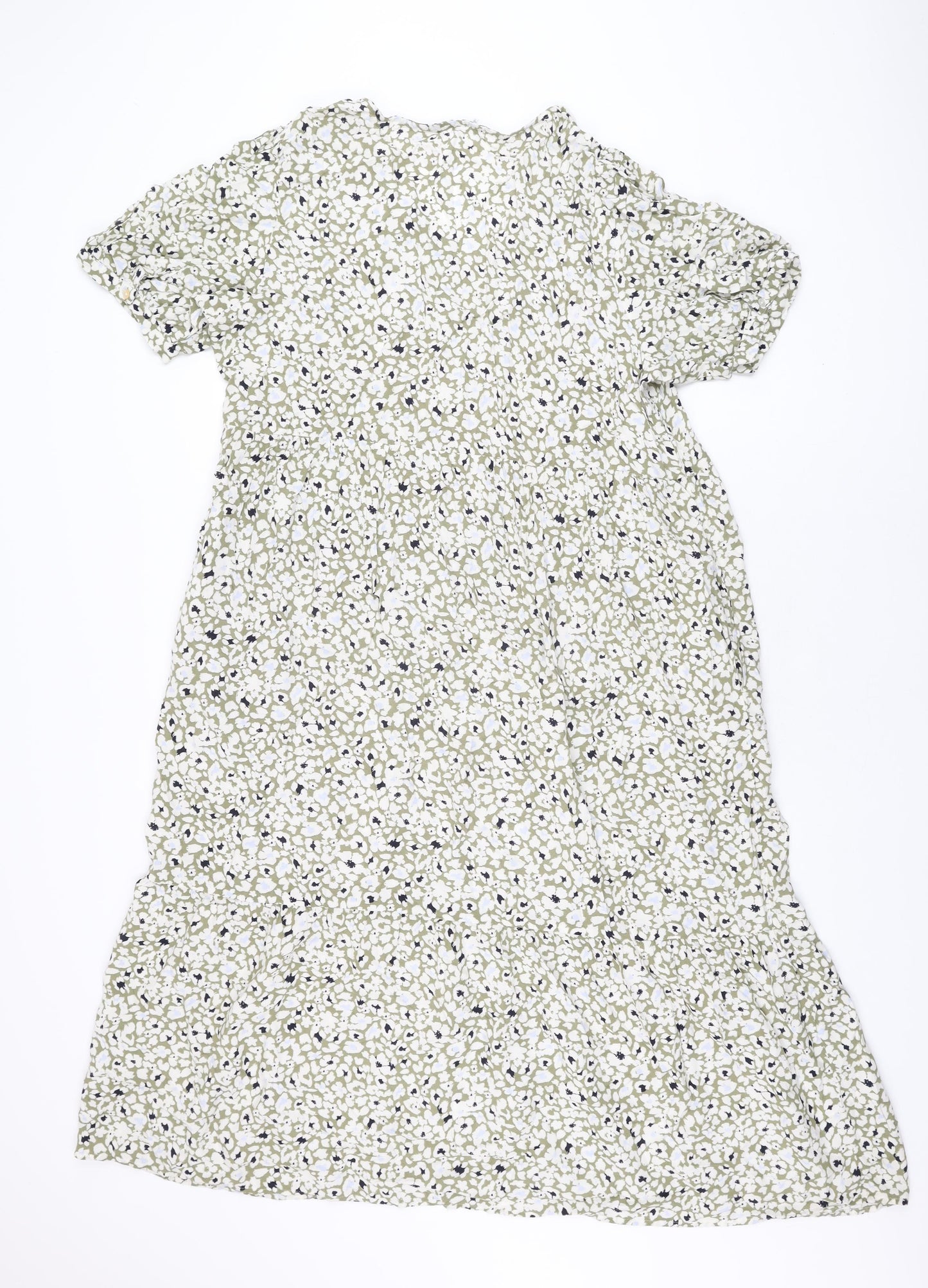 Marks and Spencer Womens Green Floral Viscose A-Line Size 16 V-Neck Pullover