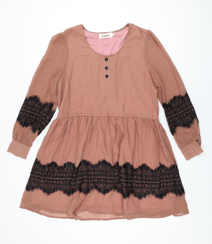 Louche Womens Pink Polyester Skater Dress Size M Round Neck Pullover