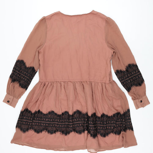 Louche Womens Pink Polyester Skater Dress Size M Round Neck Pullover
