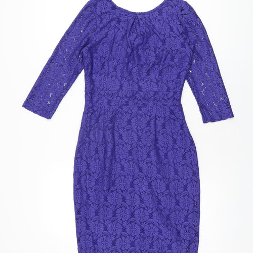 Dorothy Perkins Womens Blue Floral Cotton Bodycon Size 8 Round Neck Zip