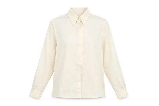 Front view of Fashions women’s ivory polyester basic button-up, size UK 18, collared