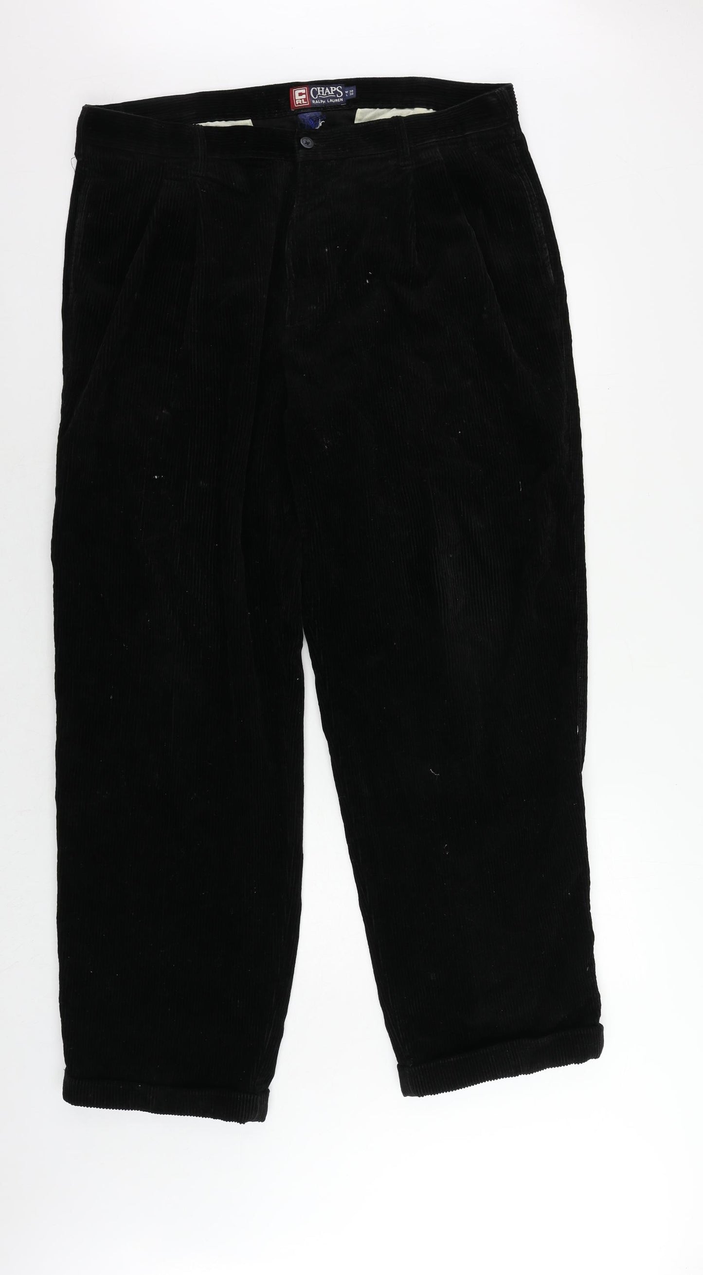 Chaps Ralph Lauren Mens Black Cotton Trousers Size 38 in L32 in Regular Zip - Vintage