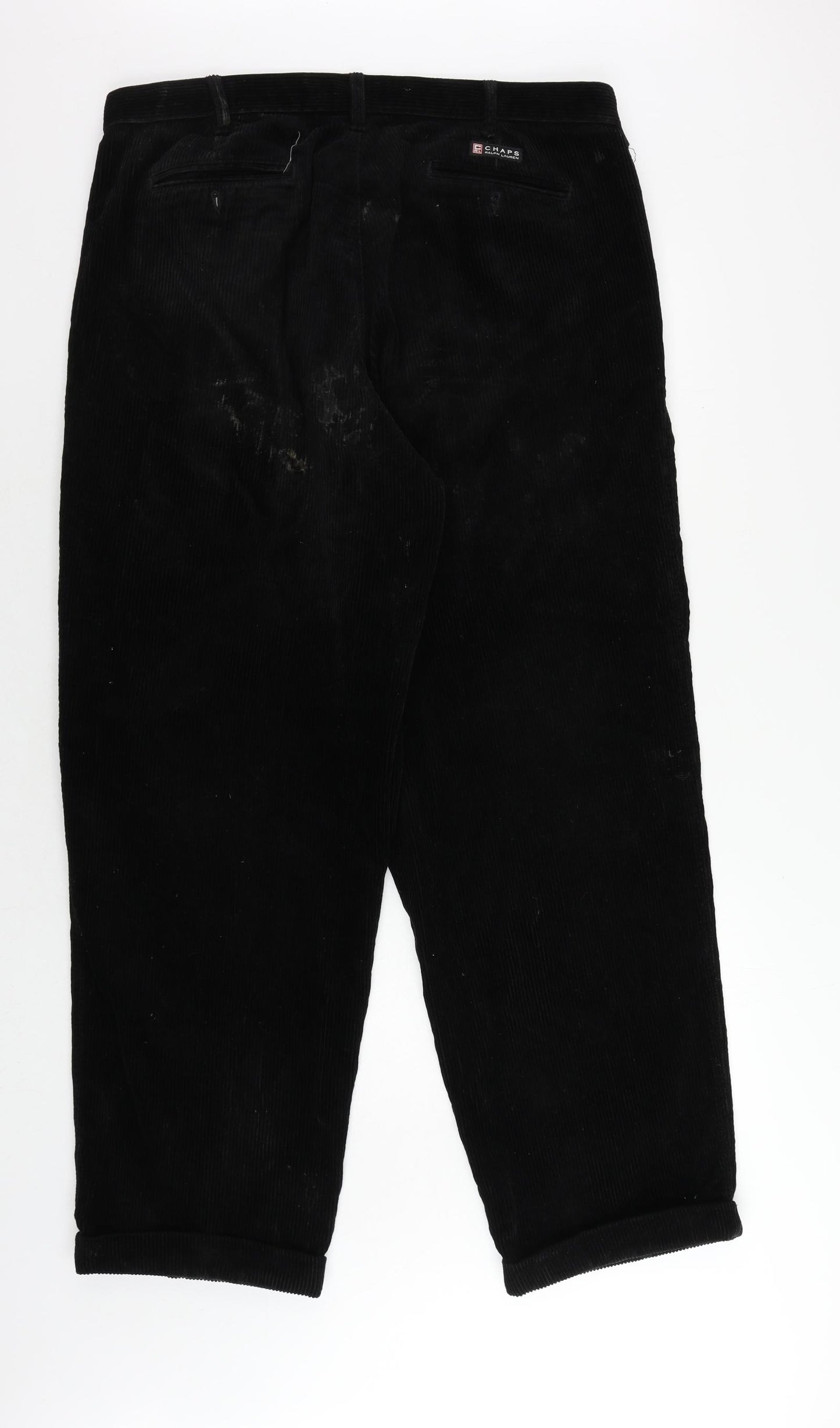 Chaps Ralph Lauren Mens Black Cotton Trousers Size 38 in L32 in Regular Zip - Vintage