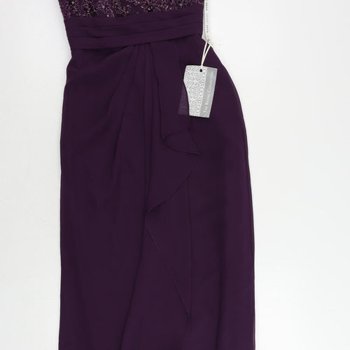 Mark Lesley Womens Purple Polyester Ball Gown Size 10 One Shoulder Button - Sequin