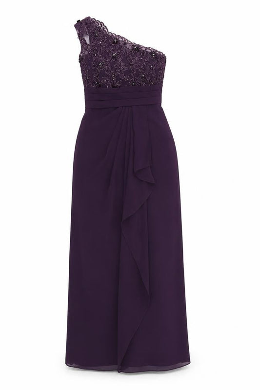Mark Lesley Womens Purple Polyester Ball Gown Size 10 One Shoulder Button - Sequin