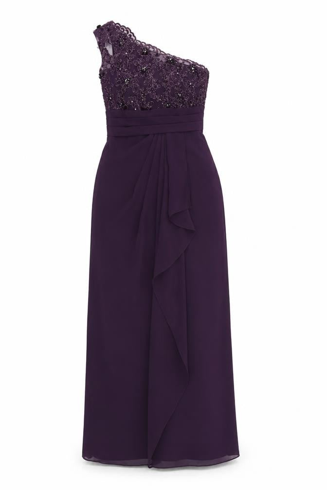 Mark Lesley Womens Purple Polyester Ball Gown Size 10 One Shoulder Button - Sequin