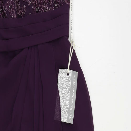 Mark Lesley Womens Purple Polyester Ball Gown Size 10 One Shoulder Button - Sequin