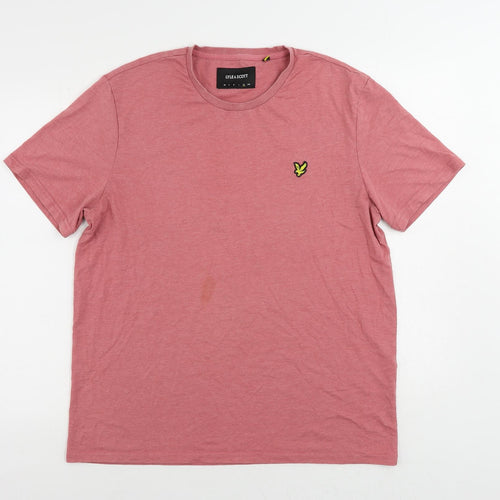 Lyle & Scott Mens Pink Polyester T-Shirt Size XL Crew Neck - Vintage Logo