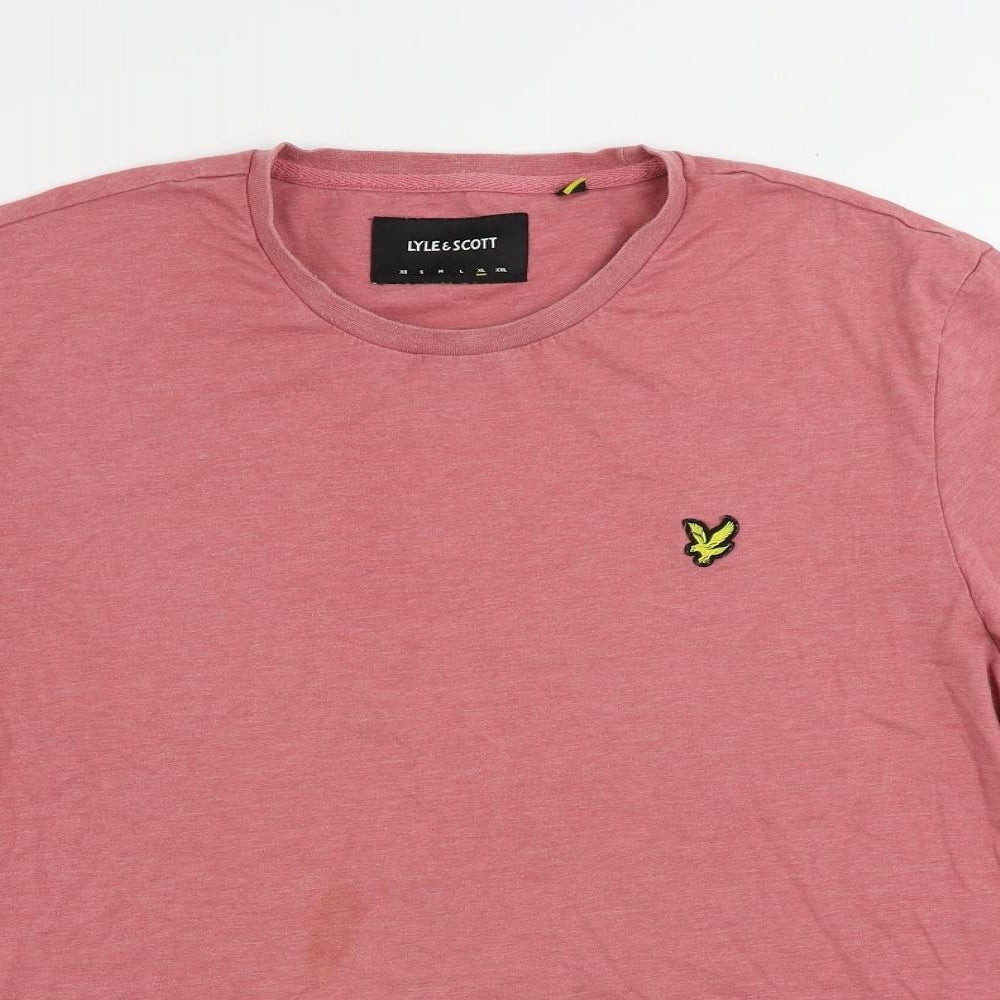 Lyle & Scott Mens Pink Polyester T-Shirt Size XL Crew Neck - Vintage Logo