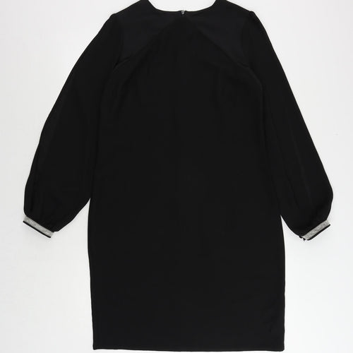 NEXT Womens Black Polyester Shift Size 12 Round Neck Zip - Embellished